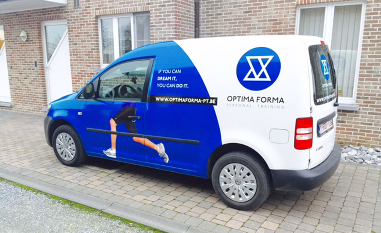 Creatie en realisatie wrapping bestelwagen Optima Forma